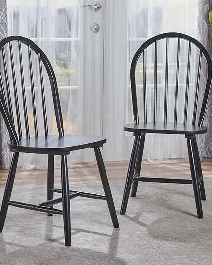 Christopher Knight Home Declan Farmhouse Cottage High Back Spindled Rubberwood Dining Chairs, 2-Pcs Set, Black - LeafyLoom