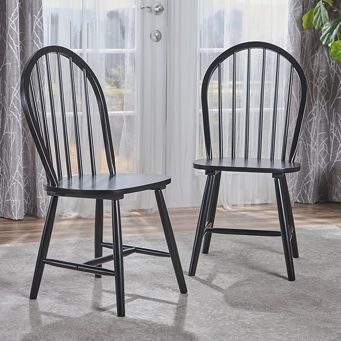 Christopher Knight Home Declan Farmhouse Cottage High Back Spindled Rubberwood Dining Chairs, 2-Pcs Set, Black - LeafyLoom