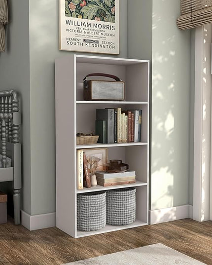 Apexa 4-Tier Cube Storage Organizer Shelves, Stackable Wood Bookcase Fits Cubby Bins for Organization, Dorm Teen Room Decor & Home Office, Greige - LeafyLoom