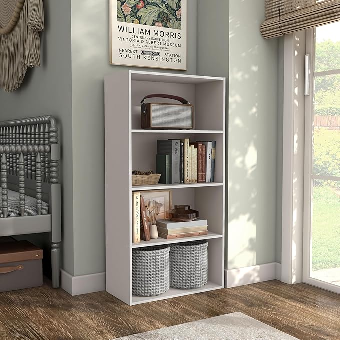 Apexa 4-Tier Cube Storage Organizer Shelves, Stackable Wood Bookcase Fits Cubby Bins for Organization, Dorm Teen Room Decor & Home Office, Greige - LeafyLoom