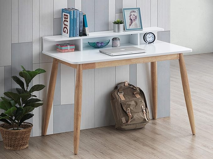 Roundhill Furniture Roskilde Storage Wood Office Desk, White - LeafyLoom