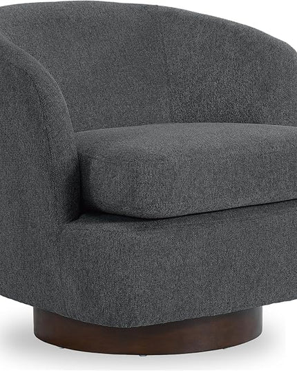 Swivel Accent Chair Modern Barrel Armchair with Wood Base for Bedroom Reading Waiting Living Room, Dark Gray - LeafyLoom