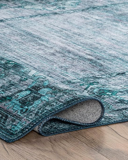 nuLOOM Eveline Distressed Persian Machine Washable Ultra Thin Area Rug, 4' x 6', Blue - LeafyLoom