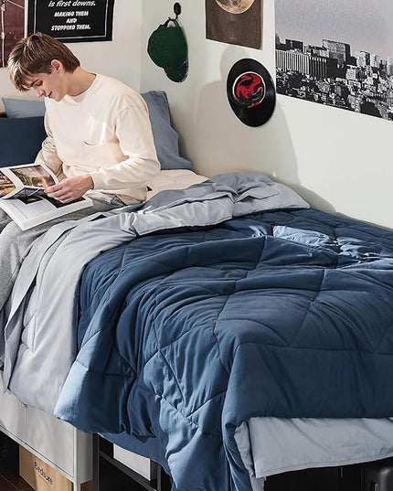 Bedsure Navy Twin XL Comforter Set - 5 Pieces Reversible Twin XL Bedding Sets, Navy Bed Set with Comforters, Sheets, Pillowcase & Sham - LeafyLoom