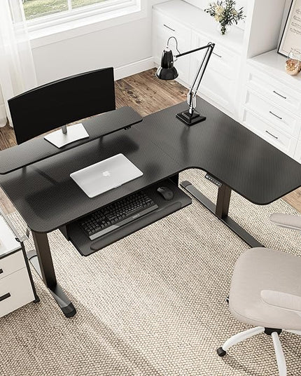 EUREKA ERGONOMIC Standing Desk (61"x43")- L Shaped Desk with Keyboard Tray Adjustable Height Sit Stand Computer Desk Corner Gaming Ergo Desk w Memory Presets, Monitor Stand, LED/USB/Dual Motor, Right - LeafyLoom