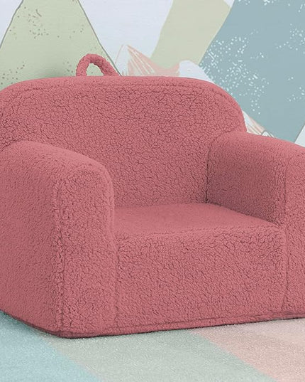 Delta Children Sherpa Cozee Chair - Foam Kids Chair for Ages 18 Months and Up, Rose - LeafyLoom
