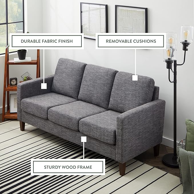Edenbrook Archer Upholstered Couch – Couches for Living Room - Charcoal Upholstered Couch - Living Room Furniture - Small Couch - Seats Three - Straight Arm Modern Couch, Sofa, Charcoal - LeafyLoom