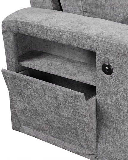 90.6'' L-shaped Modular Sectional Sofa with Storage Space, Ottoman and Pull-Out Bed, 6 Seat Upholstered Couch w/USB Ports & Cup Holders, for Living Rooms, Offices, Apartments, Gray, 90.6 Inch - LeafyLoom