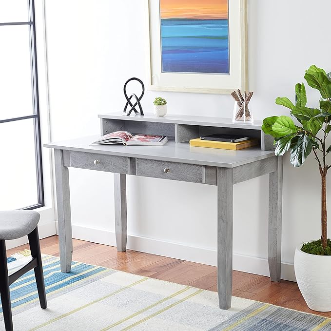 SAFAVIEH Home Collection Winsome Dark Grey 2-Drawer Office Living Room Bedroom Study Foyer Writing Desk DSK1402B, 0 - LeafyLoom