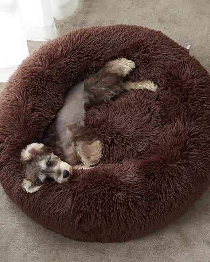 WESTERN HOME WH Calming Dog Bed & Cat Bed, Anti-Anxiety Donut Dog Cuddler Bed, Warming Cozy Soft Dog Round Bed, Fluffy Faux Fur Plush Dog Cat Cushion Bed for Small Medium Dogs and Cats WESTERNHOME