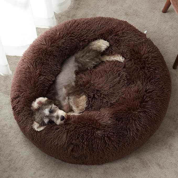 WESTERN HOME WH Calming Dog Bed & Cat Bed, Anti-Anxiety Donut Dog Cuddler Bed, Warming Cozy Soft Dog Round Bed, Fluffy Faux Fur Plush Dog Cat Cushion Bed for Small Medium Dogs and Cats WESTERNHOME