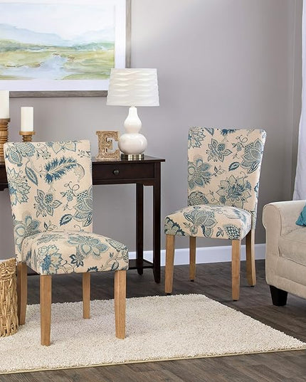 HomePop Parsons Classic Upholstered Accent Dining Chair, Set of 2, Blue Jacobean - LeafyLoom