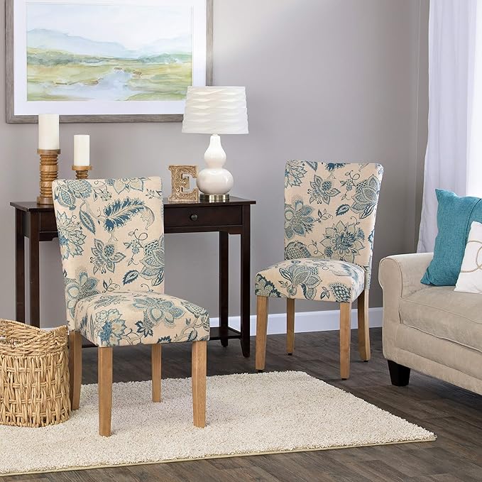HomePop Parsons Classic Upholstered Accent Dining Chair, Set of 2, Blue Jacobean - LeafyLoom