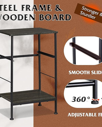 WLIVE Nightstands Set of 2, Black Nightstand with Fabric Storage Drawer and Open Wood Shelf, Night Stand set 2 with Steel Frame, Side Table for Bedroom, Dorm, Charcoal Black, 24.9" Height - LeafyLoom