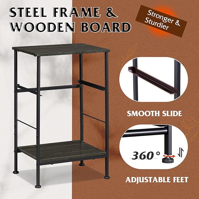 WLIVE Nightstands Set of 2, Black Nightstand with Fabric Storage Drawer and Open Wood Shelf, Night Stand set 2 with Steel Frame, Side Table for Bedroom, Dorm, Charcoal Black, 24.9" Height - LeafyLoom