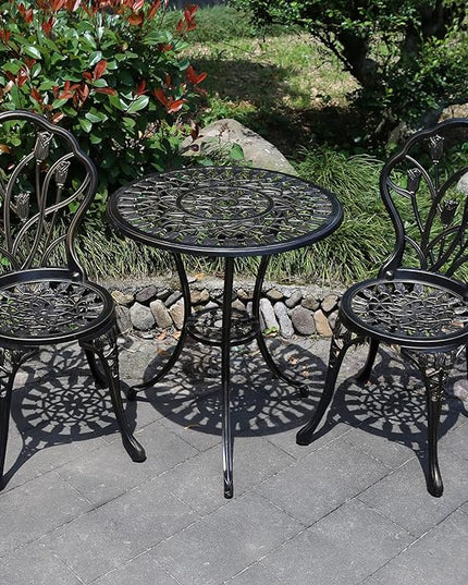 Patio Bistro Set.Rust-Resistant Cast Aluminum Bistro Table Set with Umbrella Hole for Backyard (Tulip Copper) - LeafyLoom
