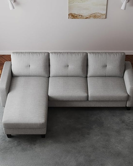 L Shaped Convertible Sectional Sofa, 3 Seater Linen Fabric Corner Couch with Reversible Chaise Movable Ottoman, Button Tufted Sofa&Couches for Small Apartments, Living Rooms and Offices - LeafyLoom