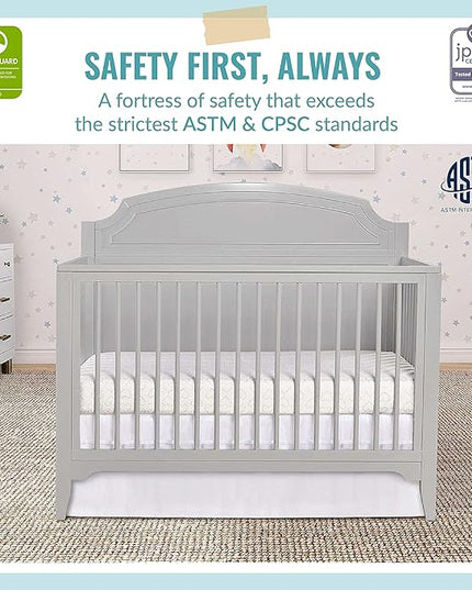 JPMA & Greenguard Gold Certified Milton 5-in-1 Convertible Crib Made with Sustainable New Zealand Pinewood in Pebble Grey, Non-Toxic Finish - LeafyLoom