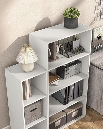 Apexa 4-Tier Cube Storage Organizer Shelves, Stackable Wood Bookcase Fits Cubby Bins for Organization, Dorm Teen Room Decor & Home Office, White - LeafyLoom