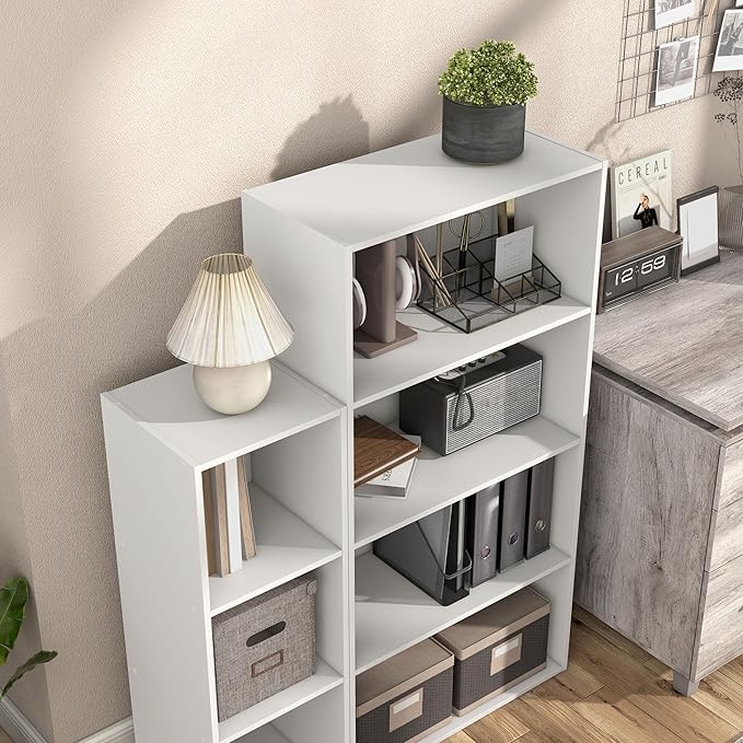 Apexa 4-Tier Cube Storage Organizer Shelves, Stackable Wood Bookcase Fits Cubby Bins for Organization, Dorm Teen Room Decor & Home Office, White - LeafyLoom
