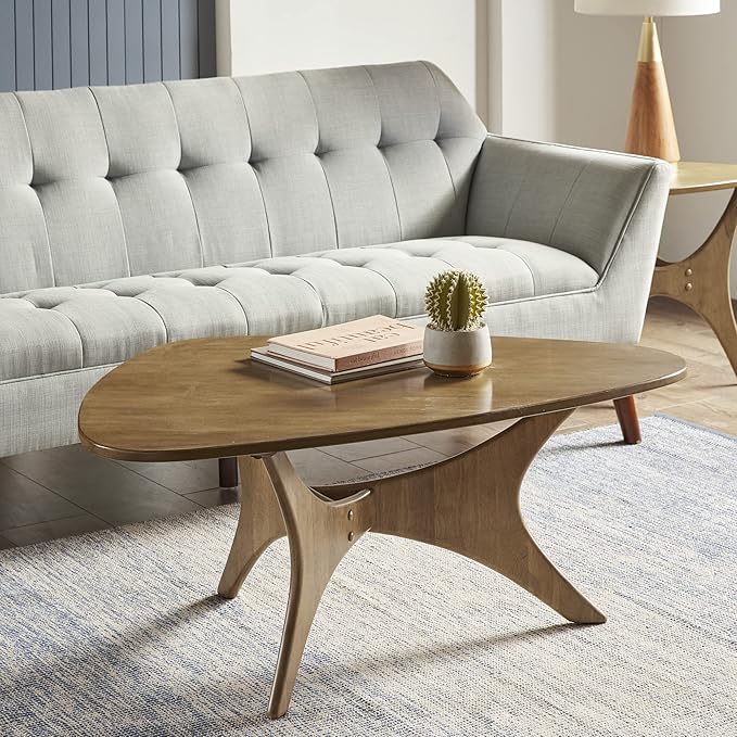 INK+IVY Blaze Triangle Wood Coffee Table Plywood with Wood Veneer Legs, Mid-Century Modern, Easy Assembly, Accent Furniture For Living Room, Minimalist Décor, Light Brown - LeafyLoom