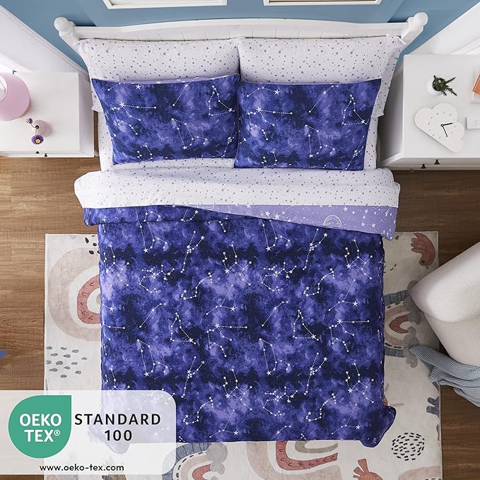 KALEIDOSPACE Full Size Comforter Sets - Bedding Sets Full 7 Pieces, Glow in The Dark Bed in A Bag Full, Lightweight Galaxy Bedding Sets for Kids, Teens, Women & Men - LeafyLoom