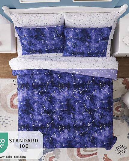 Comforter Set with Bedding - 5 Pieces Twin Bed in a Bag with Comforter, Sheets, Pillowcase & Sham - Glow in The Dark Galaxy - LeafyLoom