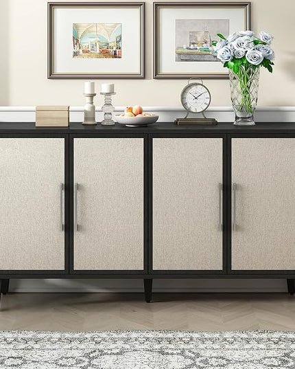 Merax Sideboard Buffet Cabinet with Storage, 4 Linen Door Cupboard w/Adjustable Shelves, Wood Console Table for Entrance, Study or Living Room, Beige - LeafyLoom