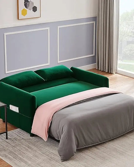 57.1" Convertible Sofa Bed, 3 in 1 Multi-Functional Lounge Chair Sleeper Loveseat , Pull Out Couch Guest Bed Futon Sofabed Sofacama with Adjustable Backrest and Side Pockets for Living Room Office - LeafyLoom
