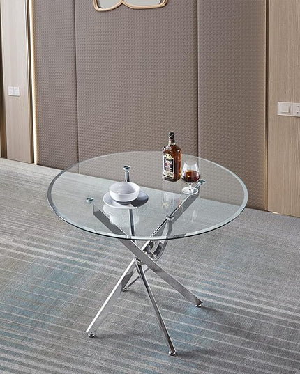 NicBex Modern Round Glass Dining Table Contemporary Round Clear Dining Tempered Glass Table with Silver Finish Stainless Steel Legs for Kitchen Dining Living Meeting Room Banquet Hall, Silver - LeafyLoom