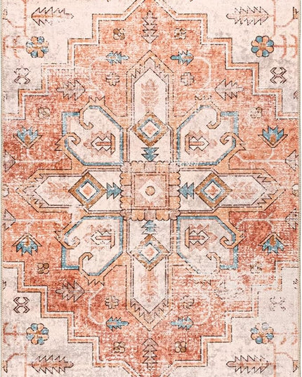 nuLOOM Dawson Machine Washable Distressed Medallion Ultra Thin Runner Rug, 2' 6" x 8', Peach - LeafyLoom