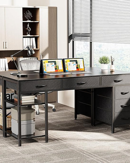 Computer Desk with 6 Drawers, 54 Inch Office Desk with Shelves, Reversible Gaming Desk, Corner Desk with Storage, Work Desk for Home Office, Study, Living Room, Black - LeafyLoom