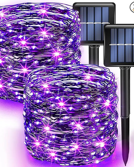 Dazzle Bright 2 Pack Halloween Fairy String Lights, Total 80FT 240 LED Solar Powered Fairy Lights with 8 Modes, Waterproof Copper Wire Lights for Outdoor Christmas Yard Party Patio (Purple) DazzleBright