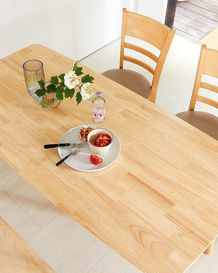 Livinia Aslan 59" Malaysian Oak Rectangular Wooden Dining Table/Large Solid Wood Kitchen Desk (Natural Oak) - LeafyLoom