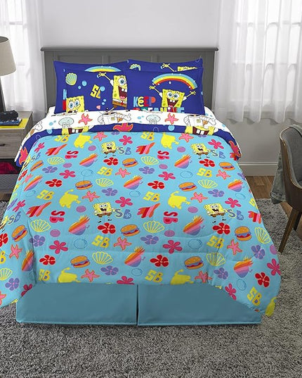 Franco Kids Bedding Super Soft Comforter and Sheet Set with Sham, 7 Piece Full Size, Spongebob Squarepants - LeafyLoom