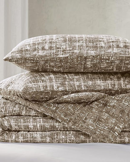 Hyde Lane Comforter King Size for Men, Taupe Modern Farmhouse Aesthetic Soft Bedding Set, Masculine Plaid Lines Pattern Bed Sets for All Season, 3 Pieces includes 1 Comforter, 2 Shams (104"x 90") - LeafyLoom
