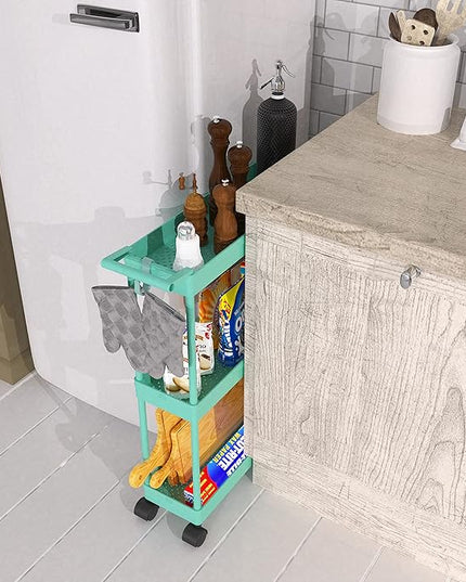 Simple Houseware Kitchen Cart Storage 3-Tier Slim/Super Narrow Shelves with Handle, 26.5'' Height/5.5'' Width for Narrow Place, Turquoise - LeafyLoom