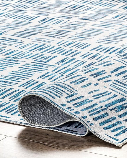 nuLOOM Mitzi Abstract Lines Machine Washable Ultra Thin Area Rug, 8' x 10', Blue - LeafyLoom