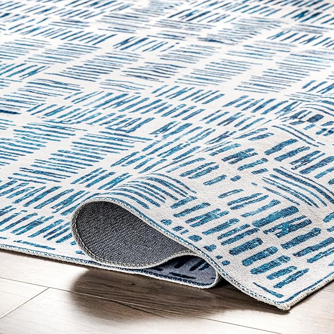 nuLOOM Mitzi Abstract Lines Machine Washable Ultra Thin Area Rug, 8' x 10', Blue - LeafyLoom