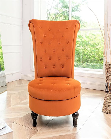Red Orange Velvet Accent Chair for Vanity with Storage and Luxurious Upholstery, Retro Design and Versatile Usage for Livingroom, Bedroom, Lounge and Office - LeafyLoom