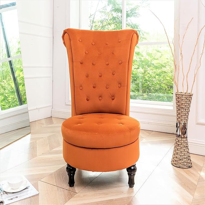 Red Orange Velvet Accent Chair for Vanity with Storage and Luxurious Upholstery, Retro Design and Versatile Usage for Livingroom, Bedroom, Lounge and Office - LeafyLoom