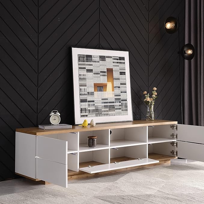 NicBex TV Stand for 80 Inch TV Modern TV Media Console Table with Large Storage Cabinet, Door Rebound Device,Entertainment Center with Storage for Living Room,Bedroom,70.8 Inch,White - LeafyLoom