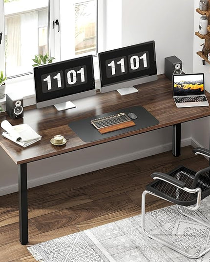 Need 63 Inch Large Computer Desk - Modern Simple Style Home Office Gaming Desk, Basic Writing Table for Study Student, Black Metal Frame, Walnut - LeafyLoom