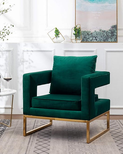 Roundhill Furniture Lenola Upholstered Accent Arm Chair, Green 27.5D x 29.75W x 34.5H in - LeafyLoom