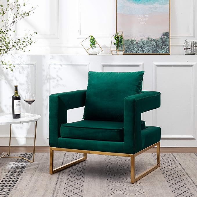 Roundhill Furniture Lenola Upholstered Accent Arm Chair, Green 27.5D x 29.75W x 34.5H in - LeafyLoom