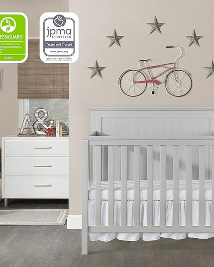 Ava 4-in-1 Convertible Mini Crib in Pebble Grey, 635-PG, Greenguard Gold Certified, Non-Toxic Finish, Comes with 1" Mattress Pad, with 3 Mattress Height Settings - LeafyLoom