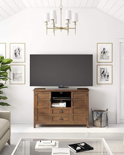 SIMPLIHOME Burlington SOLID WOOD 54 Inch Wide Transitional TV Media Stand in Rustic Natural Aged Brown for TVs up to 60 Inch, For the Living Room and Entertainment Center - LeafyLoom