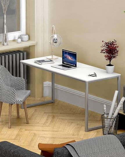 SHW Home Office 55-Inch Computer Desk, 24" Deep, White - LeafyLoom