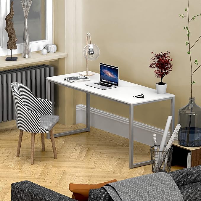 SHW Home Office 55-Inch Computer Desk, 24" Deep, White - LeafyLoom
