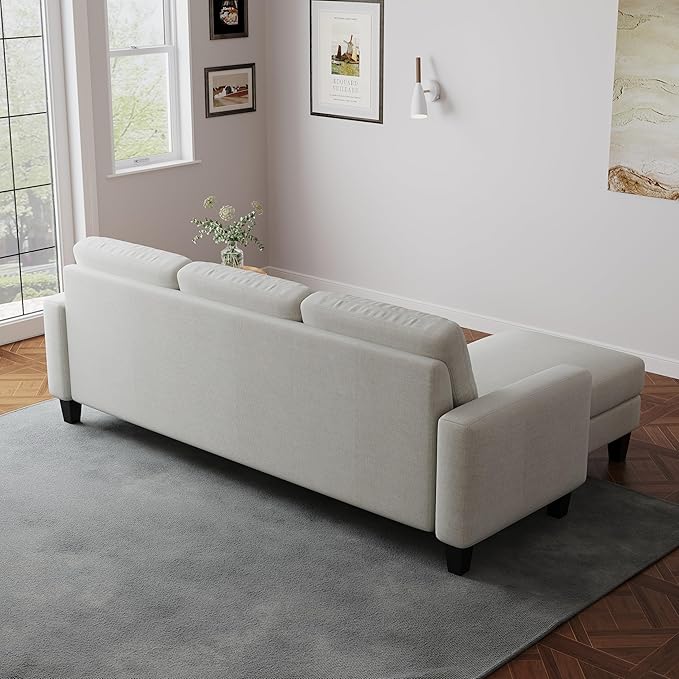 L Shaped Convertible Sectional Sofa, 3 Seater Linen Fabric Corner Couch with Reversible Chaise Movable Ottoman, Button Tufted Sofa&Couches for Small Apartments, Living Rooms and Offices - LeafyLoom